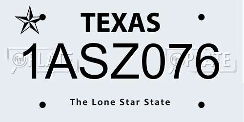 1ASZ076 Texas License Plate