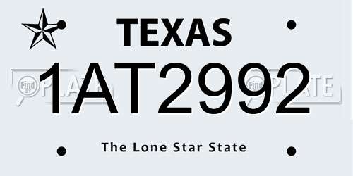 1AT2992 Texas License Plate