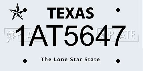 1AT5647 Texas License Plate