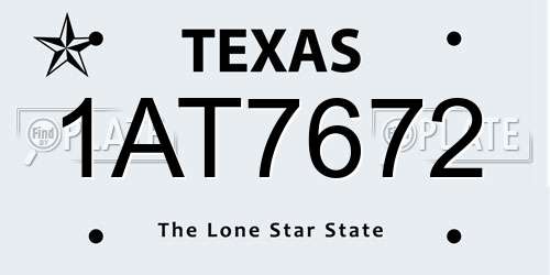 1AT7672 Texas License Plate