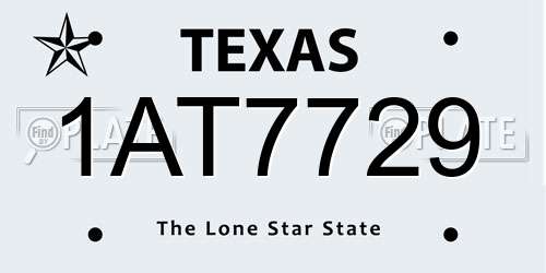 1AT7729 Texas License Plate