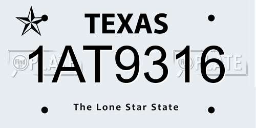 1AT9316 Texas License Plate