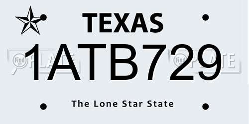 1ATB729 Texas License Plate