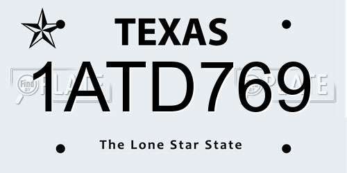 1ATD769 Texas License Plate