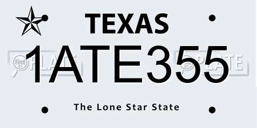 1ATE355 Texas License Plate