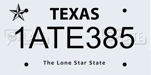 1ATE385 Texas License Plate