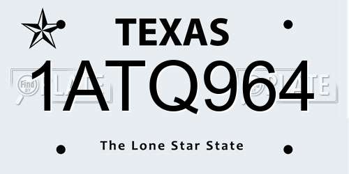 1ATQ964 Texas License Plate