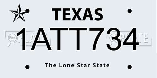 1ATT734 Texas License Plate