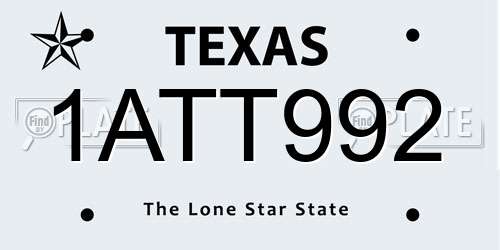 1ATT992 Texas License Plate