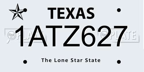 1ATZ627 Texas License Plate
