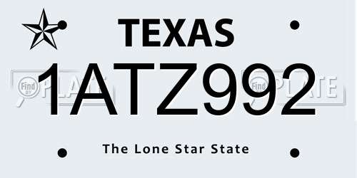 1ATZ992 Texas License Plate
