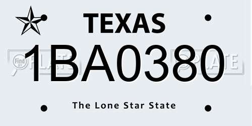 1BA0380 Texas License Plate