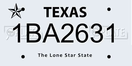 1BA2631 Texas License Plate