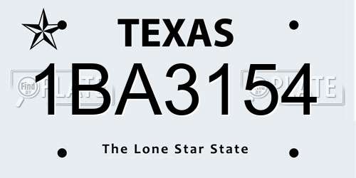 1BA3154 Texas License Plate