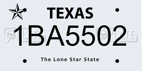 1BA5502 Texas License Plate