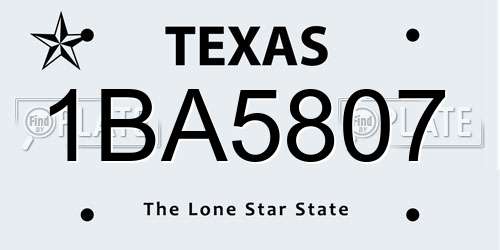 1BA5807 Texas License Plate