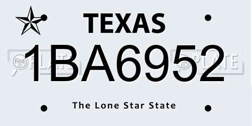 1BA6952 Texas License Plate