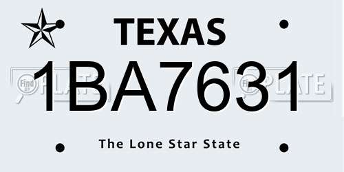 1BA7631 Texas License Plate