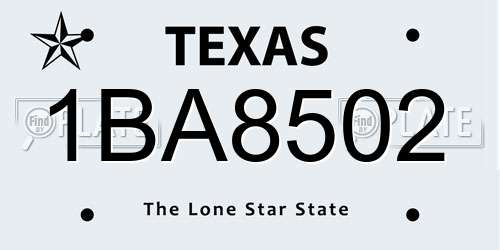 1BA8502 Texas License Plate