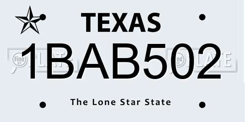 1BAB502 Texas License Plate