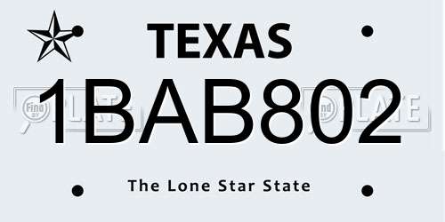 1BAB802 Texas License Plate