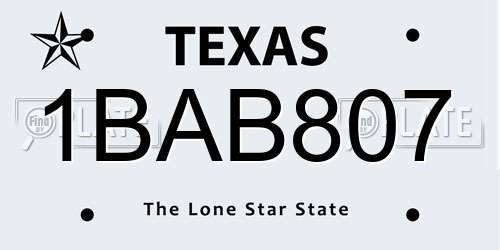 1BAB807 Texas License Plate