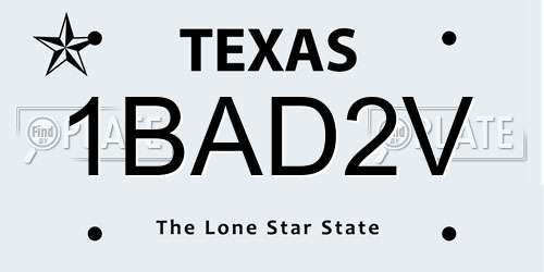 1BAD2V Texas License Plate