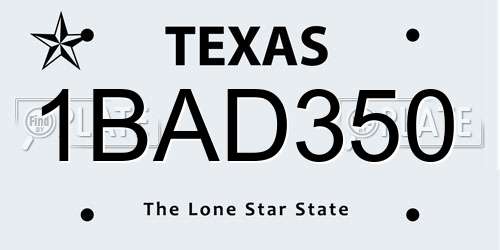 1BAD350 Texas License Plate