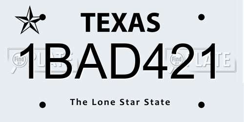 1BAD421 Texas License Plate