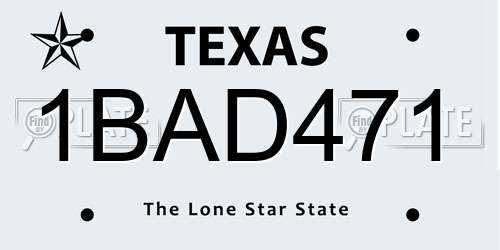 1BAD471 Texas License Plate