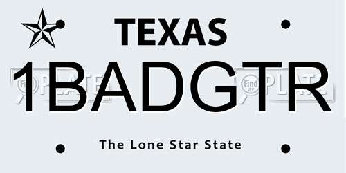 1BADGTR Texas License Plate