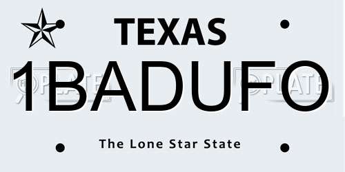 1BADUFO Texas License Plate
