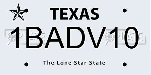 1BADV10 Texas License Plate