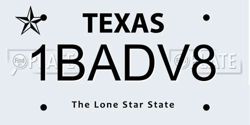 1BADV8 Texas License Plate