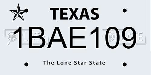 1BAE109 Texas License Plate