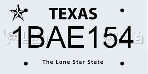 1BAE154 Texas License Plate