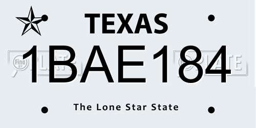 1BAE184 Texas License Plate