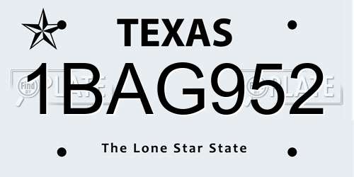 1BAG952 Texas License Plate