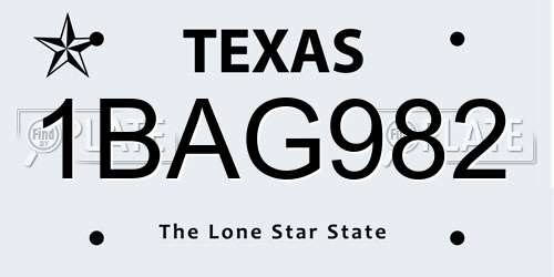 1BAG982 Texas License Plate