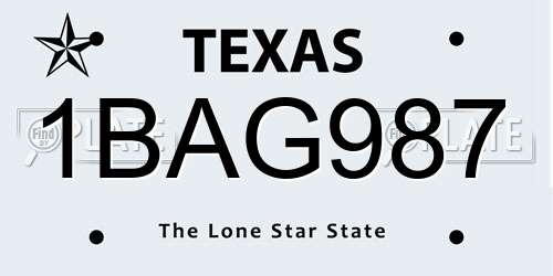 1BAG987 Texas License Plate