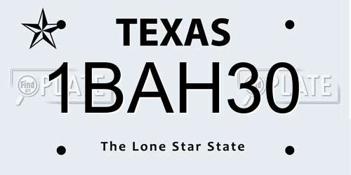 1BAH30 Texas License Plate