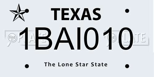 1BAI010 Texas License Plate