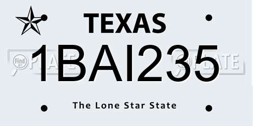 1BAI235 Texas License Plate