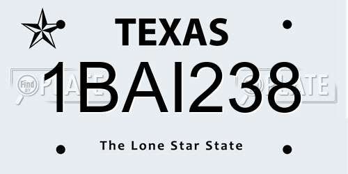 1BAI238 Texas License Plate