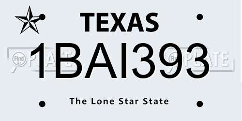 1BAI393 Texas License Plate