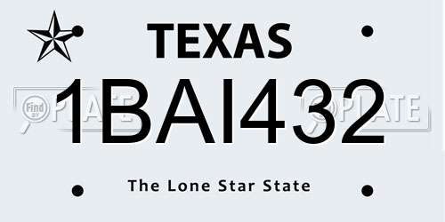 1BAI432 Texas License Plate