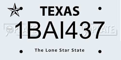 1BAI437 Texas License Plate
