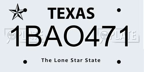 1BAO471 Texas License Plate