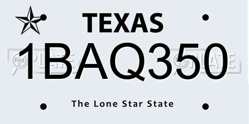 1BAQ350 Texas License Plate