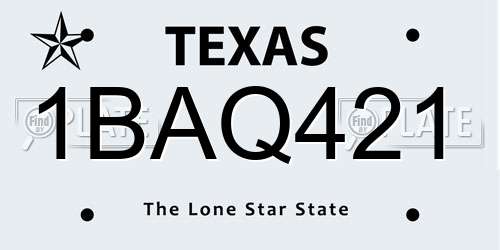 1BAQ421 Texas License Plate